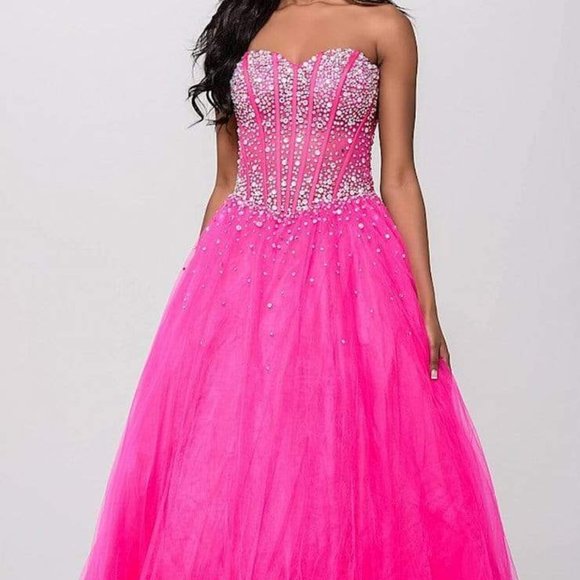 Jovani 47131SC Embellished Tulle Fuchsia Ballgown Size 0 - Picture 1 of 6
